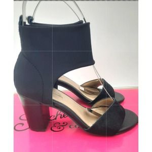 NWB Seychelles Prominent 8 Black Leather Calf Hair Open Toe Heels